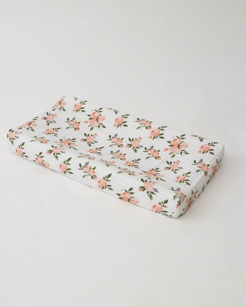 Little Unicorn Muslin Changing Pad Cover in Watercolor Roses